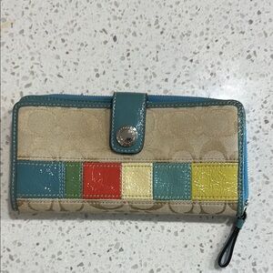 Coach Blue and Red Wallet with Retro Design